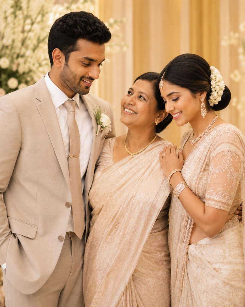 A joyful family moment with the couple